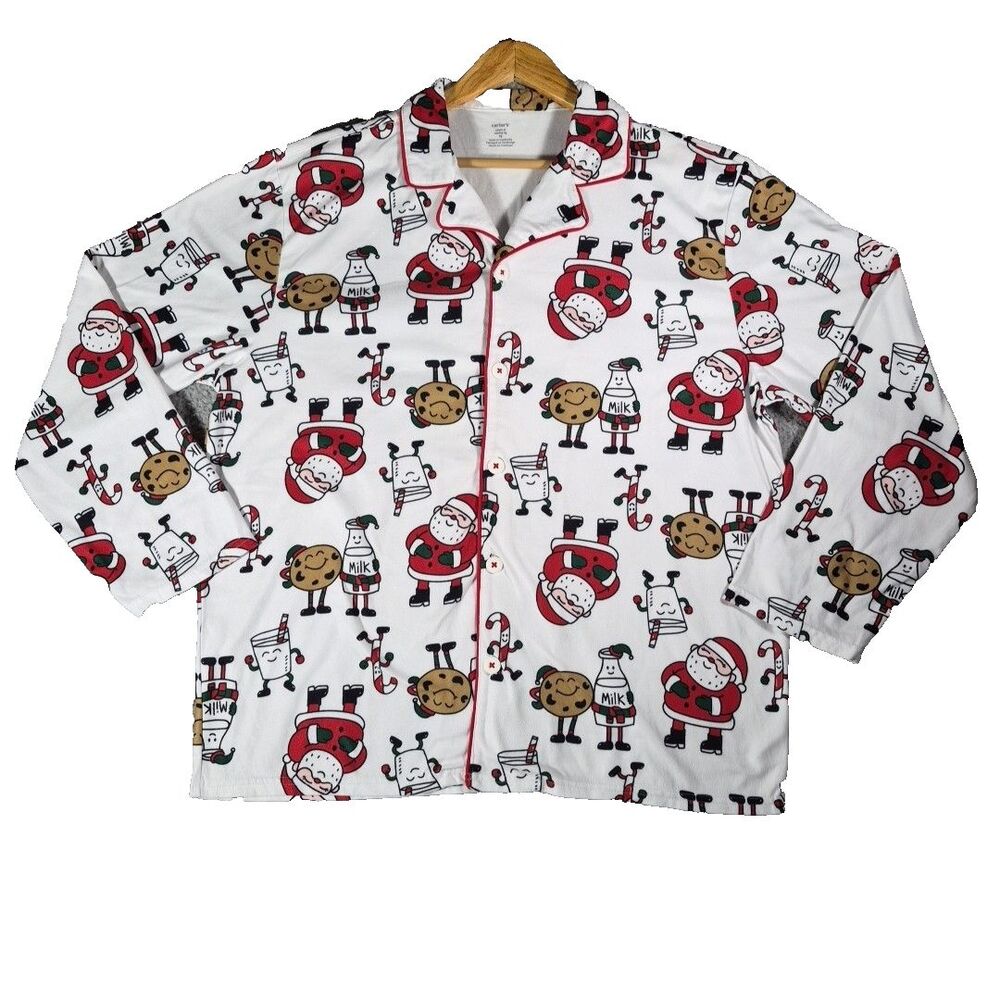 Carter's Santa Cookies Milk Pajama Top Unisex Adult Sz 2XL Button Up Christmas